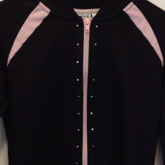 Moret Kids Black Rhinestone Embellished Zip Up Dance Sleeve Jacket Size Large - Picture 3 of 8